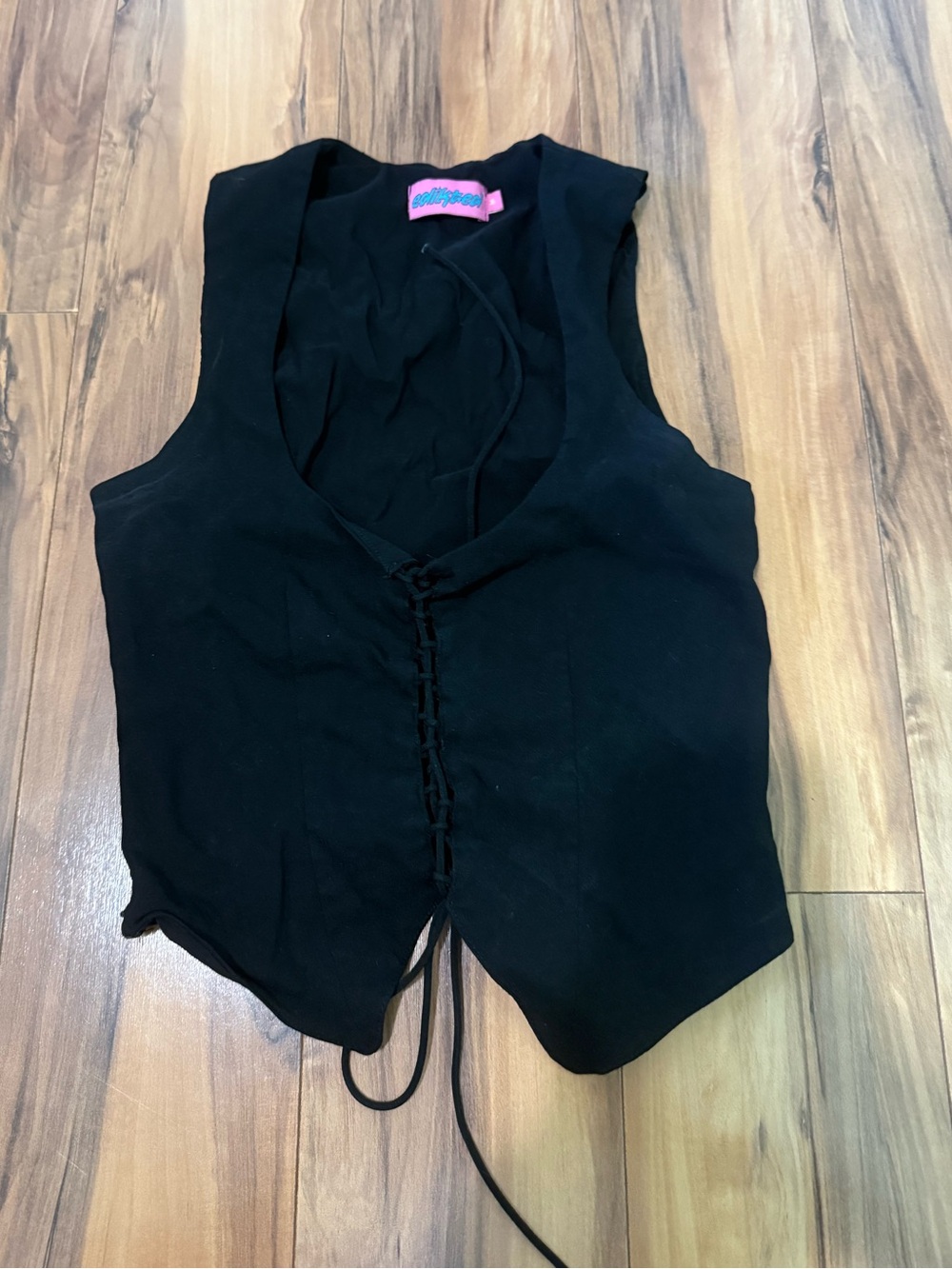 Edikted Black Lace-Up Tank Vest